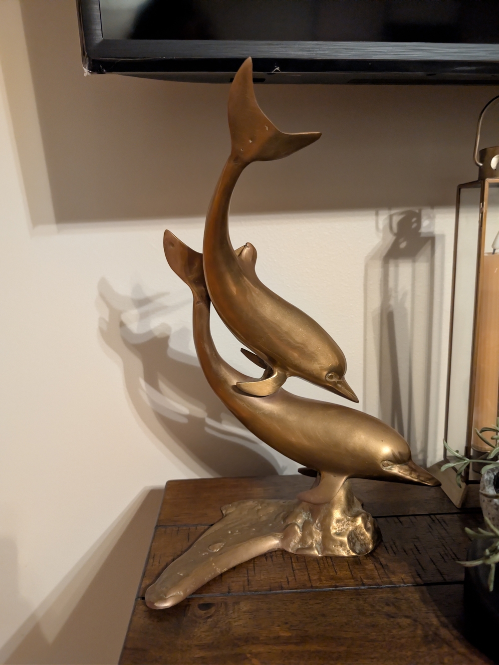 Brass Vintage Dolphin Sculpture Home Art Décor